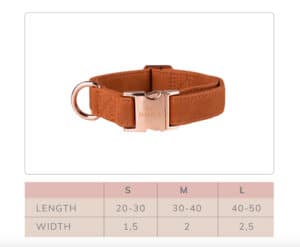 Size chart luxury dog collar DOGA