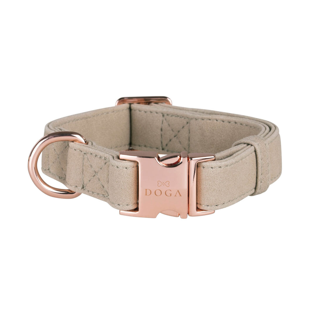 Dog collar stone grey with rose gold beige