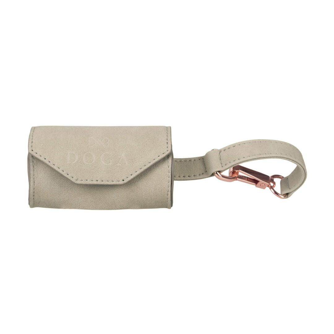 Suede leren poepzakhouder Steengrijs met rosegoud DOGA