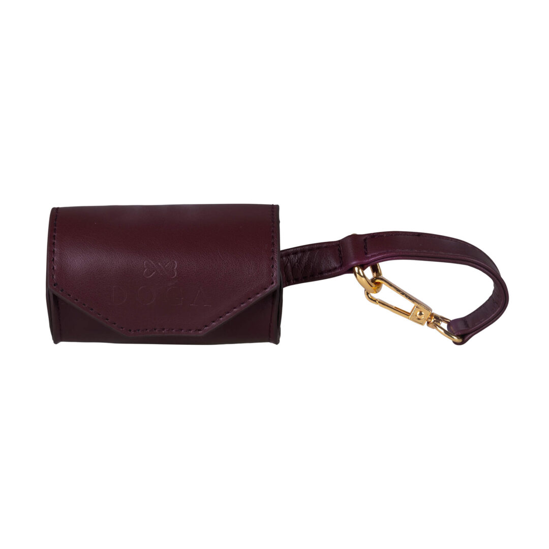 leren poepzakhouder bordeaux rood met goud DOGA