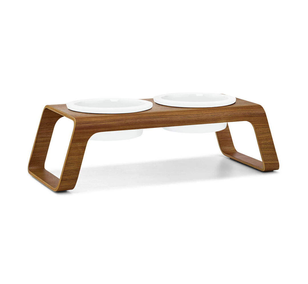 Moderne hondenvoerbak Desco Walnut