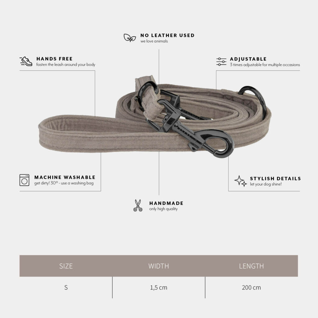 Soft hondenriem gun grey maattabel